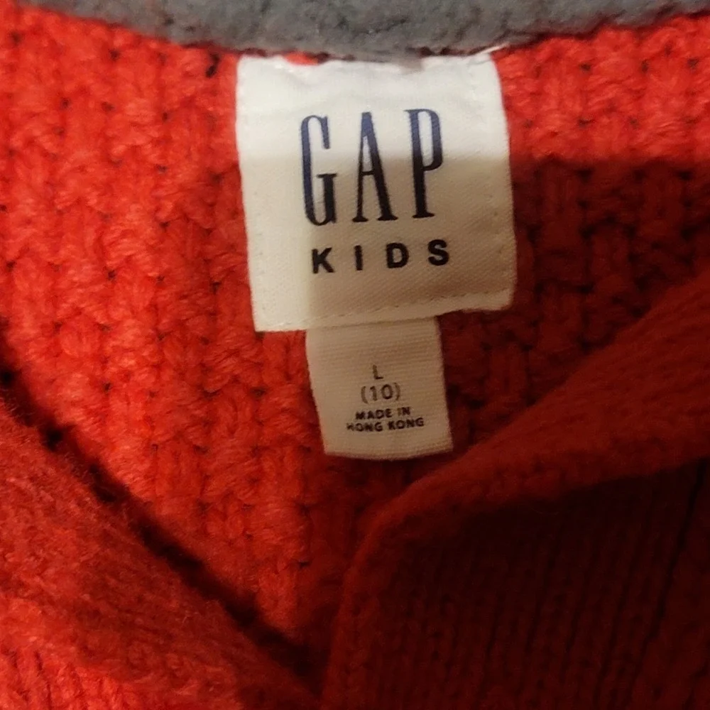 Gap Cable Knit Sweater Boys L (10) Button-Up Henley Collar Fisherman Red‎